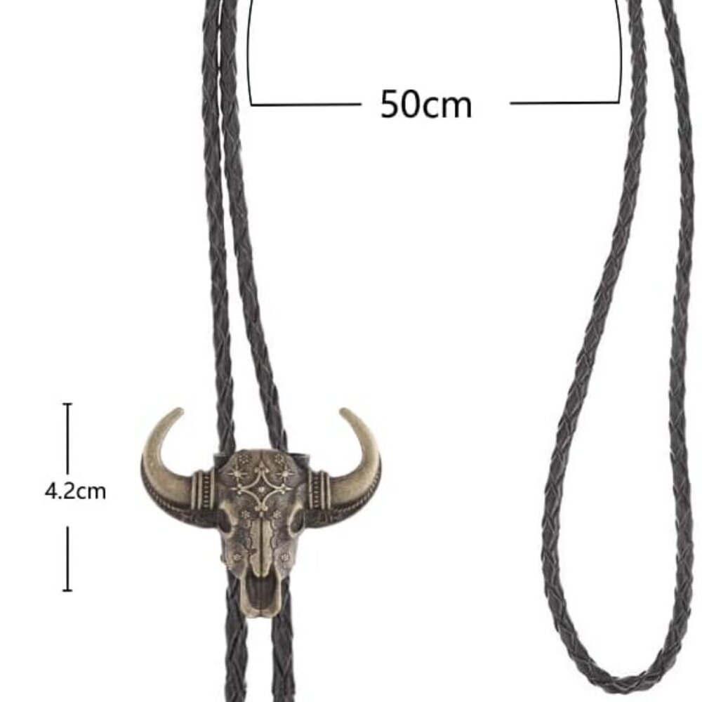 Longhorn Bull Bolo Tie for Men Native American Western Cowboy Leather Necktie Bo - Picture 6 of 6